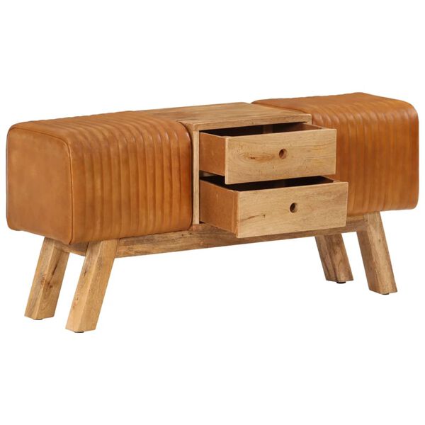 vidaXL Banc de bok Marron 107 cm Cuir de chèvre véritable