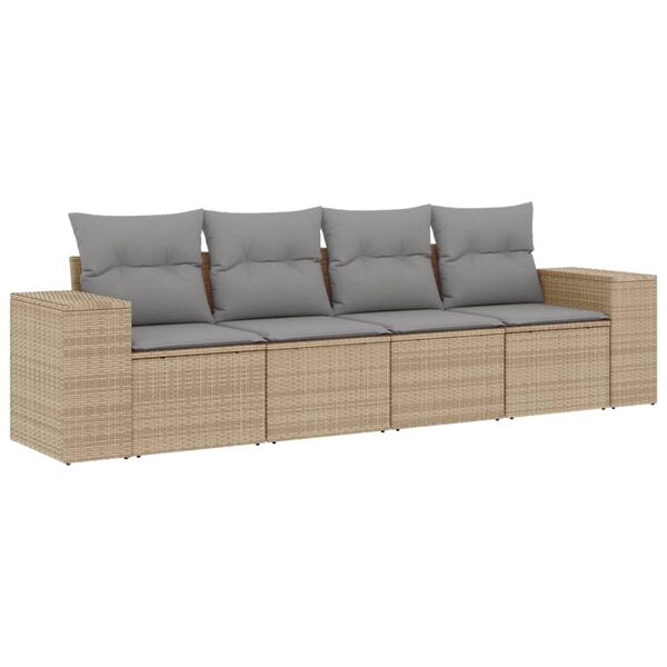 vidaXL Salon de jardin avec coussins 4 pcs beige r&eacute;sine tress&eacute;e