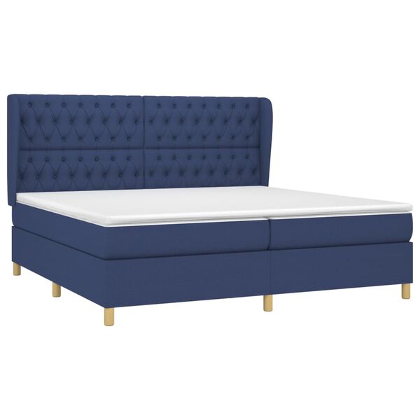 vidaXL Sommier &agrave; lattes de lit avec matelas Bleu 200x200 cm Tissu