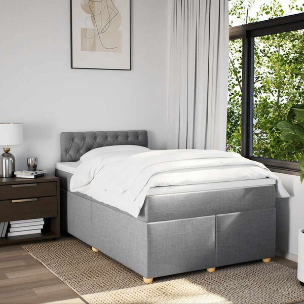 vidaXL Sommier &agrave; lattes de lit et matelas gris clair 120x190 cm tissu
