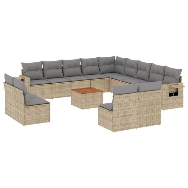 vidaXL Salon de jardin avec coussins 14 pcs beige r&eacute;sine tress&eacute;e