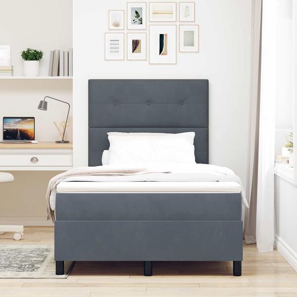 vidaXL Lit &agrave; ressorts avec matelas Gris fonc&eacute; 120 x 190 cm tissu