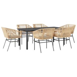 vidaXL Ensemble &agrave; manger jardin coussins 7pcs marron poly rotin verre