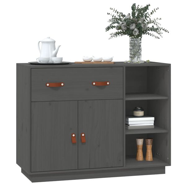 vidaXL Buffet Gris 98,5x40x75 cm Bois massif de pin