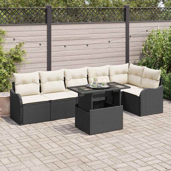vidaXL Ensemble de canap&eacute; de jardin avec coussin 7 pcs Noir Poly rotin