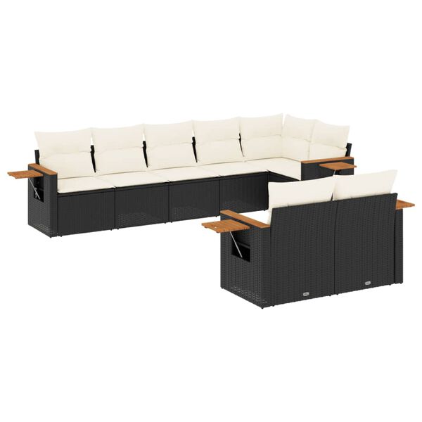vidaXL Salon de jardin 8 pcs avec coussins noir r&eacute;sine tress&eacute;e