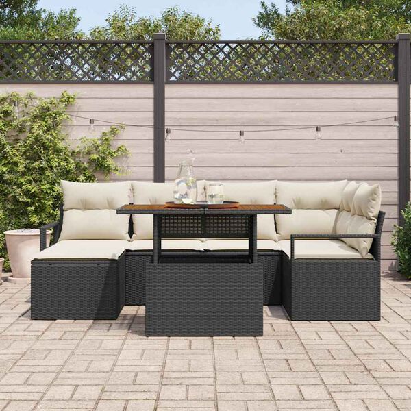 vidaXL Ensemble de salle &agrave; manger pour jardin 7 pcs Noir et Cr&egrave;me