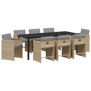 vidaXL Ensemble de salle &agrave; manger pour jardin 9 pcs Beige polyrotin