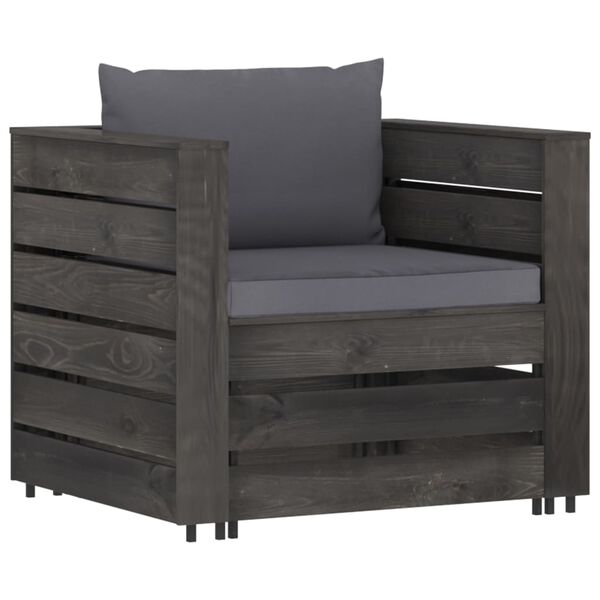 vidaXL Salon de jardin 6 pcs avec coussins Bois impr&eacute;gn&eacute; de gris