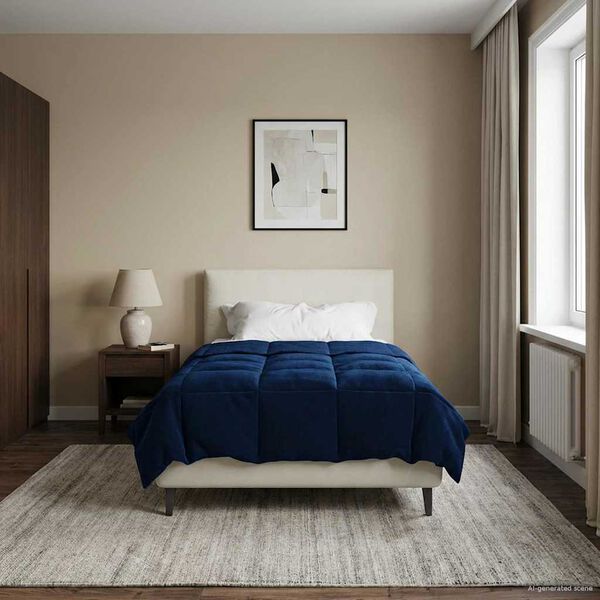 vidaXL Duvet d'&eacute;t&eacute; simple Matelass&eacute; Bleu fonc&eacute; 135 x 200 cm Microfibre