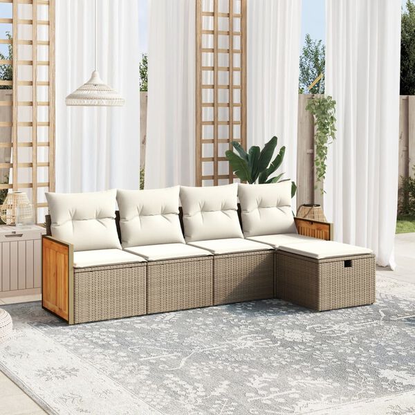 vidaXL Salon de jardin avec coussins 5 pcs beige r&eacute;sine tress&eacute;e