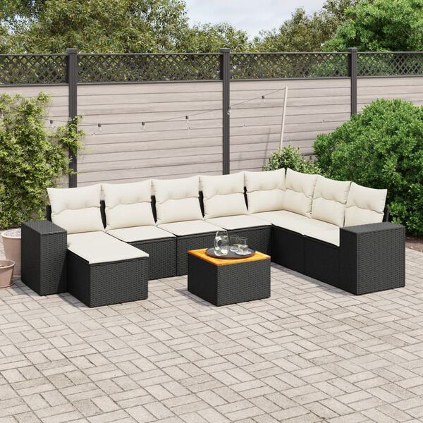 vidaXL Salon de jardin 9 pcs avec coussins noir r&eacute;sine tress&eacute;e