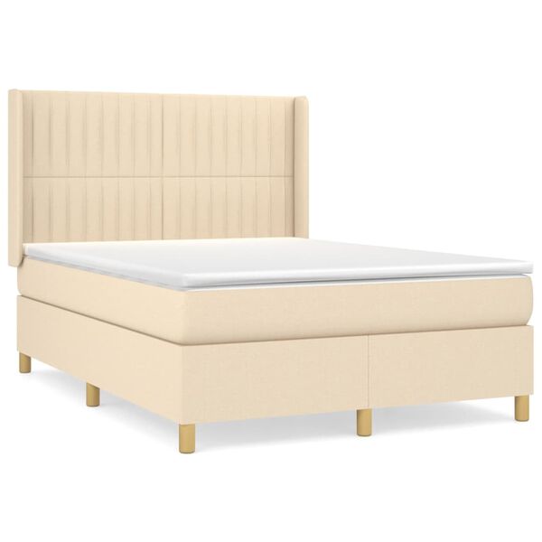 vidaXL Sommier &agrave; lattes de lit avec matelas Cr&egrave;me 140x190 cm Tissu