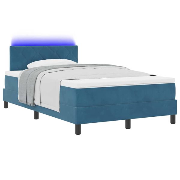 vidaXL Lit &agrave; ressort LED avec matelas Bleu fonc&eacute; 120 x 200 cm Velours