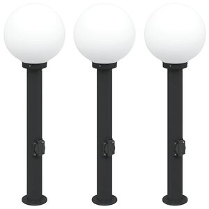 vidaXL Bornes lumineuses avec sortie lot de 3 80 cm noir IP44