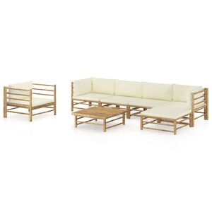 vidaXL Salon de jardin 7 pcs avec coussins blanc cr&egrave;me bambou