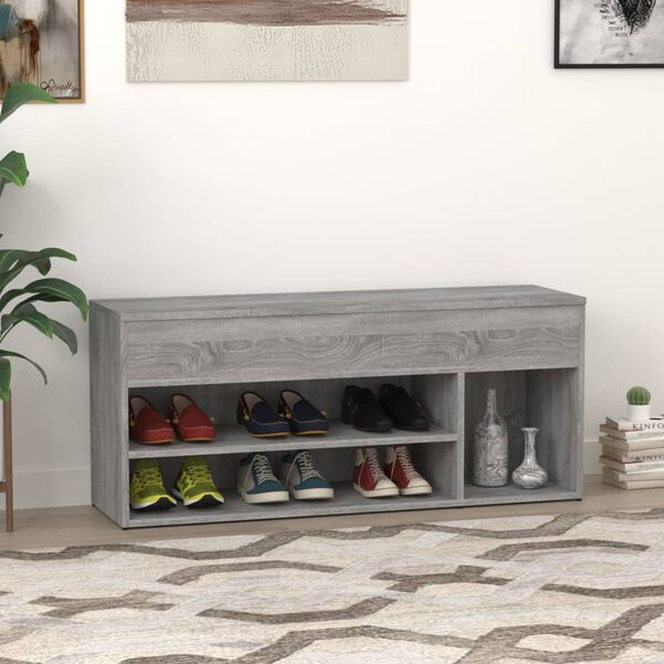 vidaXL Banc &agrave; chaussures Sonoma gris 105x30x45 cm Bois d'ing&eacute;nierie