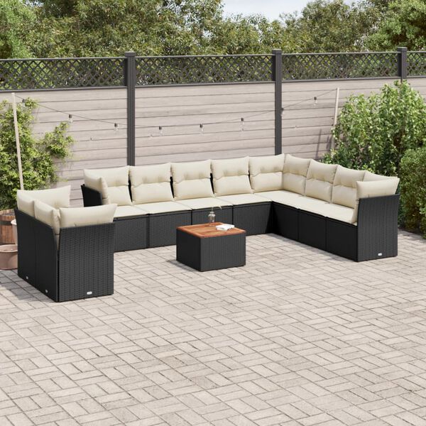 vidaXL Salon de jardin 11 pcs avec coussins noir r&eacute;sine tress&eacute;e