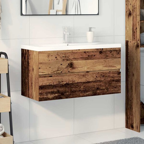 vidaXL Meuble lavabo avec bassin et robinet int&eacute;gr&eacute;s vieux bois