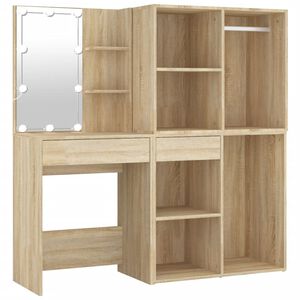 vidaXL Coiffeuse &agrave; LED avec 2 armoires Ch&ecirc;ne sonoma Bois d'ing&eacute;nierie