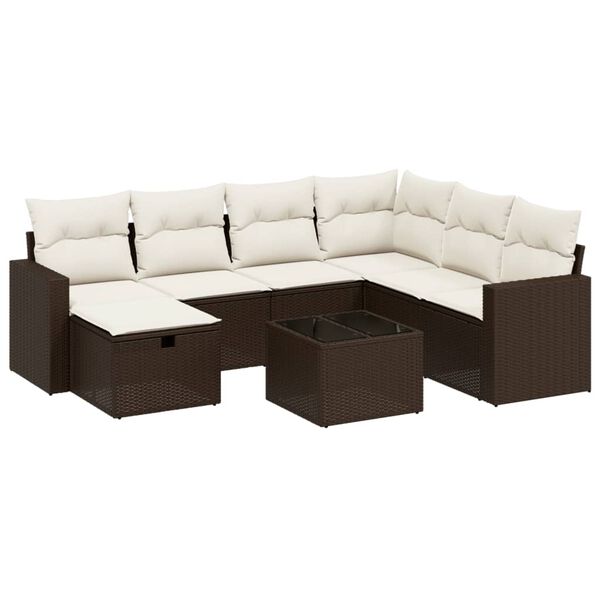 vidaXL Salon de jardin 8 pcs avec coussins marron r&eacute;sine tress&eacute;e