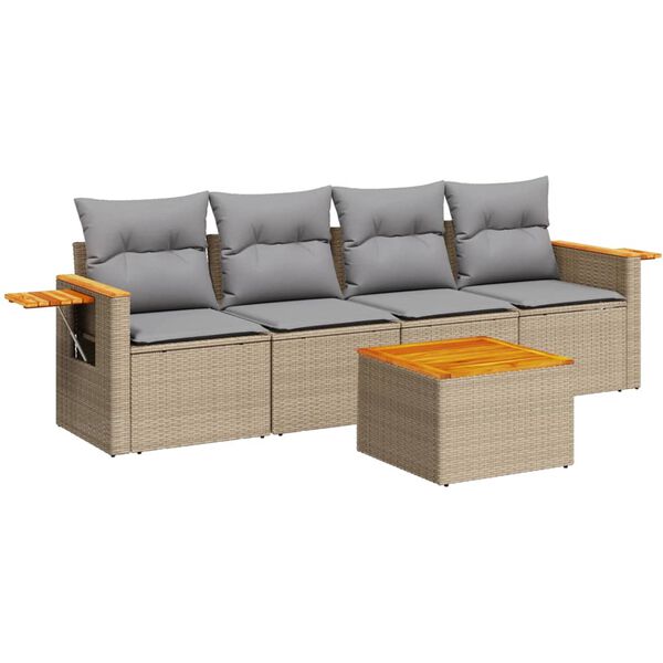 vidaXL Salon de jardin avec coussins 5 pcs beige r&eacute;sine tress&eacute;e