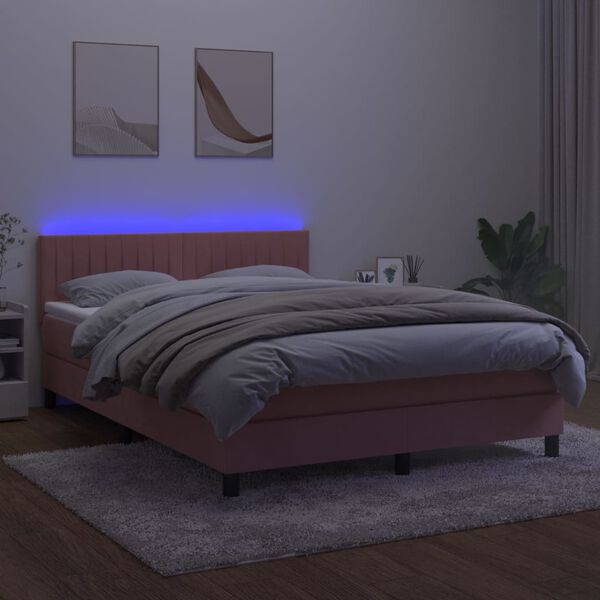 vidaXL Sommier &agrave; lattes de lit avec matelas et LED Rose 140x190 cm