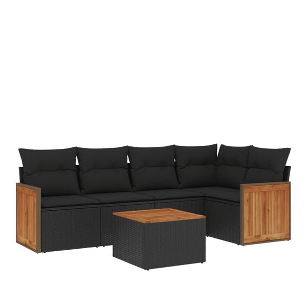 vidaXL Salon de jardin 6 pcs avec coussins noir r&eacute;sine tress&eacute;e