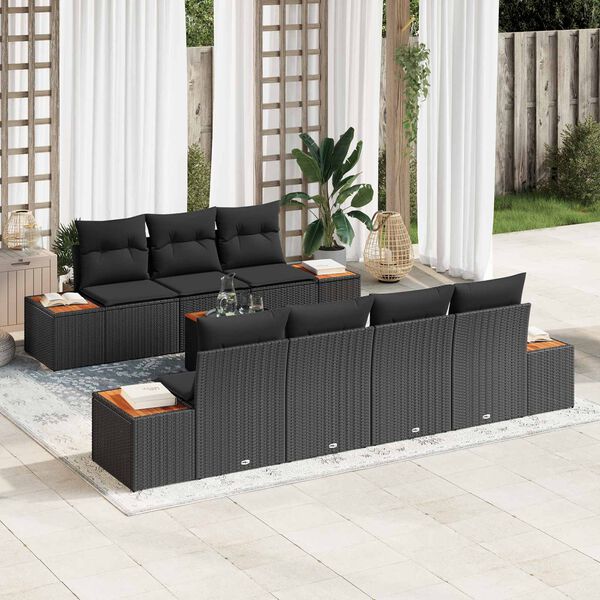 vidaXL Ensemble de canap&eacute; de jardin avec coussin 8 pcs Noir Poly rotin