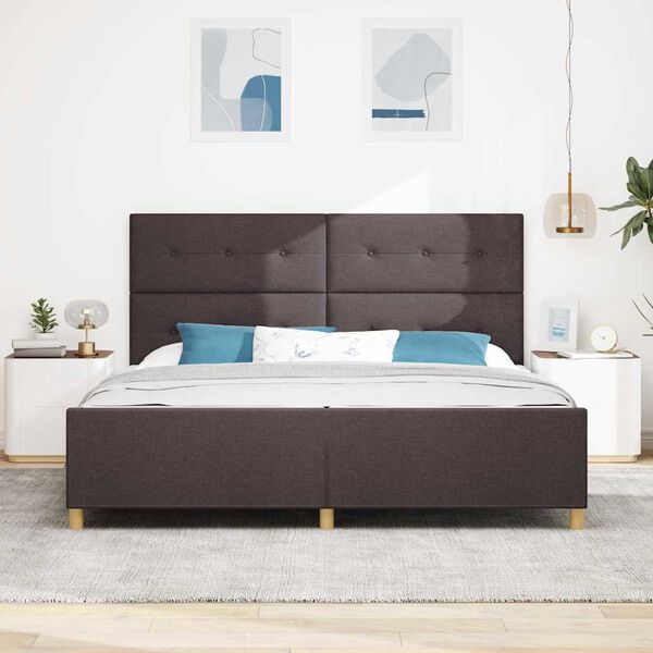 vidaXL Cadre de lit avec t&ecirc;te de lit Marron fonc&eacute; 200 x 200 cm tissu