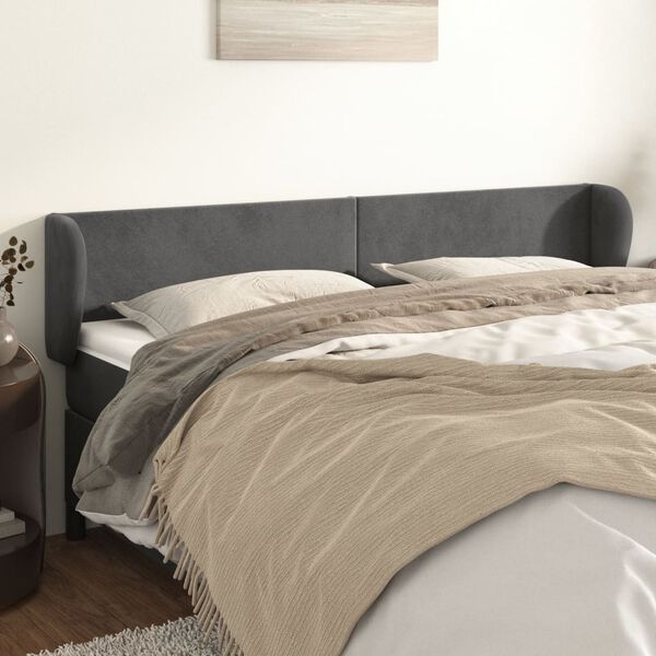 vidaXL T&ecirc;te de lit avec oreilles Gris fonc&eacute; 163x23x78/88 cm Velours