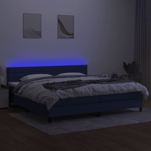 vidaXL Sommier &agrave; lattes de lit et matelas et LED Bleu 200x200 cm Tissu