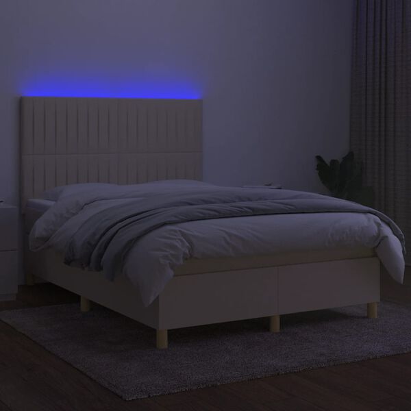 vidaXL Sommier &agrave; lattes de lit et matelas et LED Cr&egrave;me 140x190cm Tissu