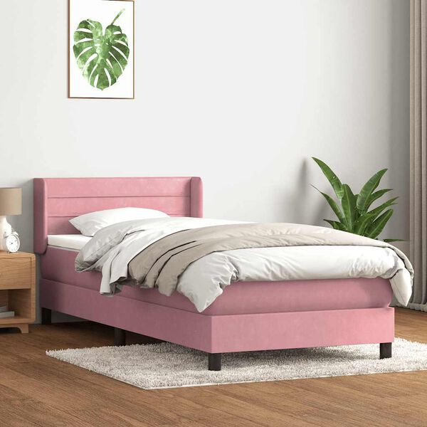 vidaXL Sommier &agrave; lattes de lit avec matelas rose 90x210 cm velours