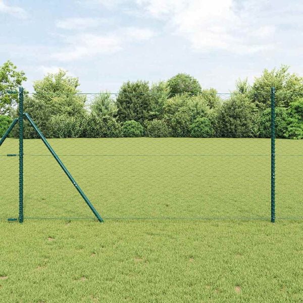 vidaXL Cl&ocirc;ture avec poteaux Vert 1 x 10 m Acier recouvert de PVC