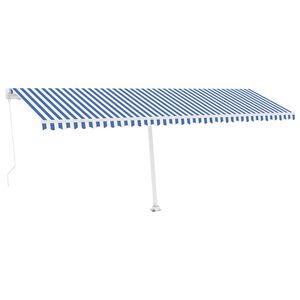 vidaXL Store banne manuel avec LED solaire 6 x 3 m Ray&eacute; bleu et blanc