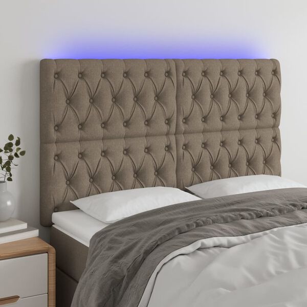 vidaXL T&ecirc;te de lit &agrave; LED Taupe 160x7x118/128 cm Tissu