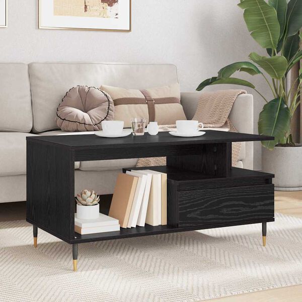 vidaXL Table basse Ch&ecirc;ne noir 90 x 49 x 45 cm Bois d'ing&eacute;nierie