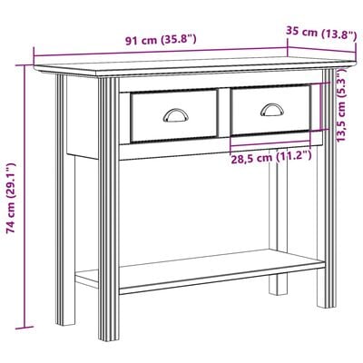 vidaXL Table console BODO marron 91x35x74 cm bois de pin massif