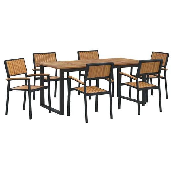 vidaXL Ensemble de salle &agrave; manger pour jardin 7 pcs Noir