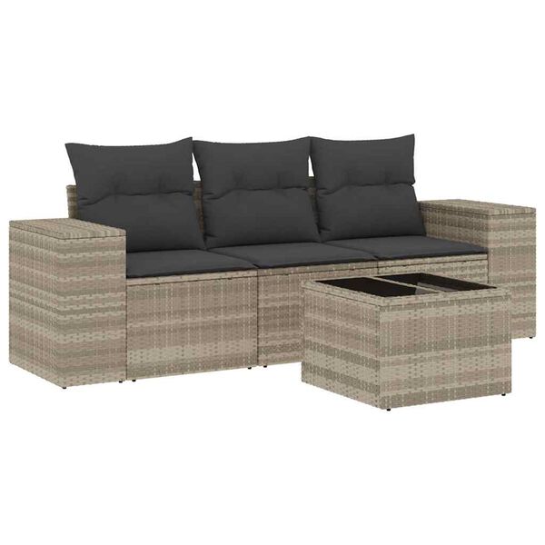 vidaXL Salon de jardin 4 pcs avec coussins gris clair r&eacute;sine tress&eacute;e