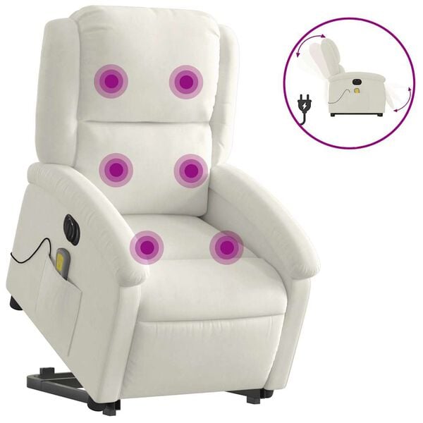 vidaXL Fauteuil inclinable de massage &eacute;lectrique cr&egrave;me velours