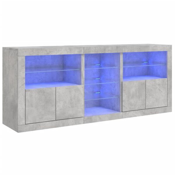 vidaXL Buffet avec lumi&egrave;res LED gris b&eacute;ton 181,5x37x67 cm