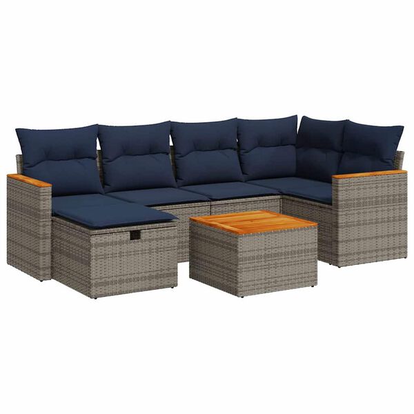 vidaXL Salon de jardin avec coussins 7 pcs gris r&eacute;sine tress&eacute;e