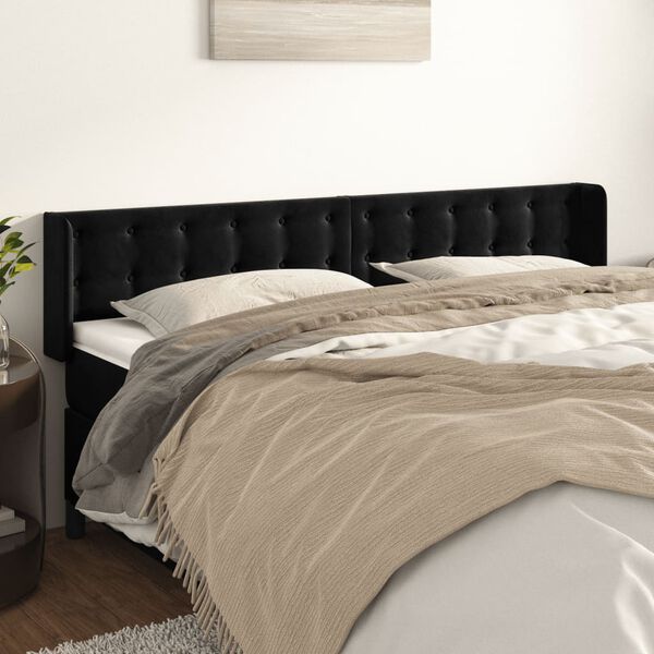 vidaXL T&ecirc;te de lit avec oreilles Noir 203x16x78/88 cm Velours