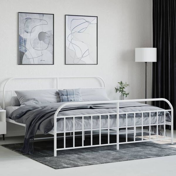 vidaXL Cadre de lit m&eacute;tal sans matelas et pied de lit blanc 200x200 cm