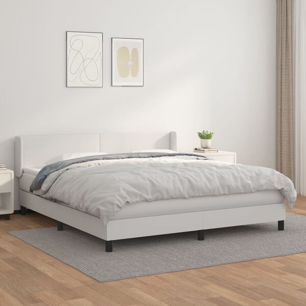 vidaXL Sommier &agrave; lattes de lit avec matelas Blanc 180x200cm Similicuir