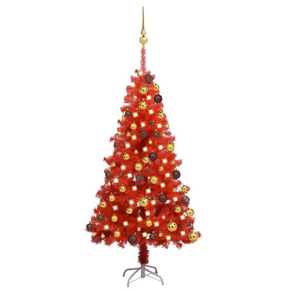 vidaXL Arbre de No&euml;l artificiel pr&eacute;-&eacute;clair&eacute; et boules rouge 120 cm PVC