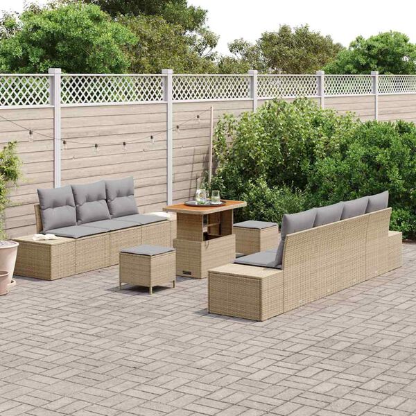 vidaXL Ensemble de canap&eacute; de jardin 10 pcs Beige polyrotin