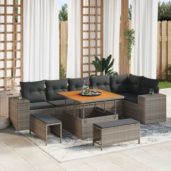vidaXL Ensemble de canap&eacute; de jardin 9 pcs Gris polyrotin